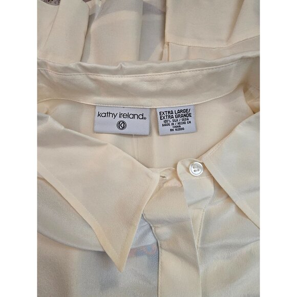 Vintage Kathy Ireland Womens Silk Blouse Long Sleeve Ivory sheerOffice attire - Picture 7 of 8